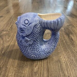 Style Eyes by Baum Bros Koi Fish Pitcher Periwinkle Blue Ceramic Fish Vase
